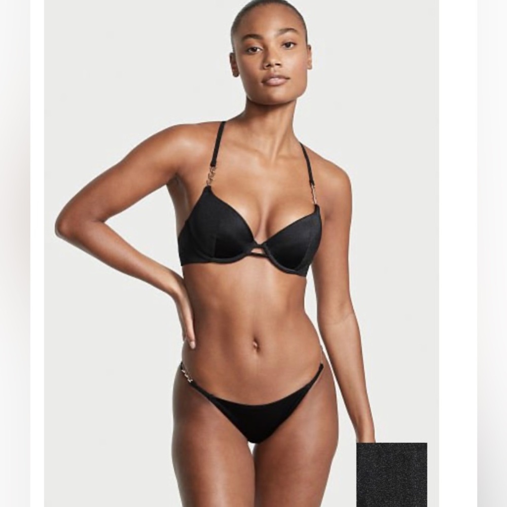 Victorias Secret gold chain strap push-up black bikini (top+bottom)